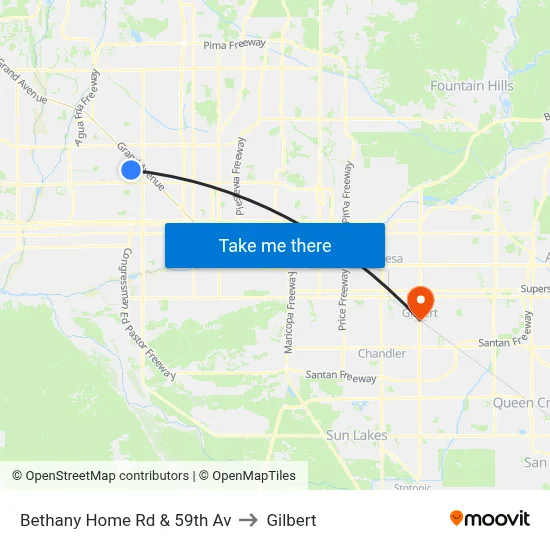 Bethany Home Rd & 59th Av to Gilbert map