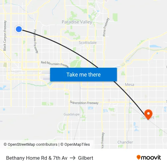 Bethany Home Rd & 7th Av to Gilbert map