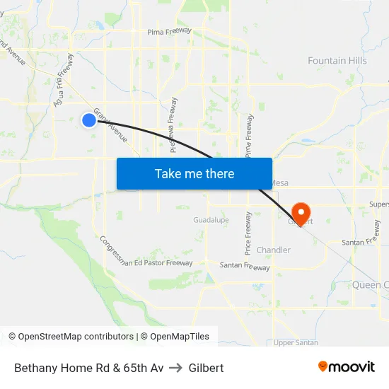 Bethany Home Rd & 65th Av to Gilbert map