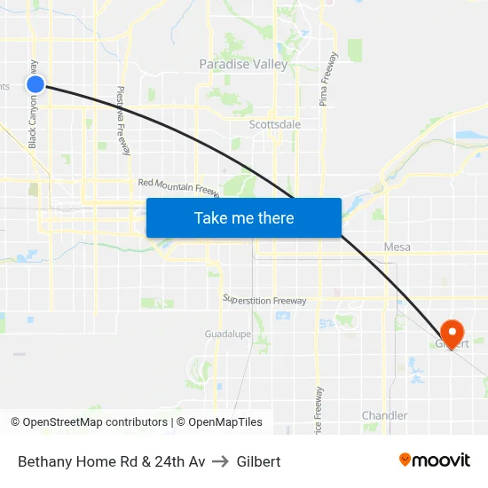 Bethany Home Rd & 24th Av to Gilbert map