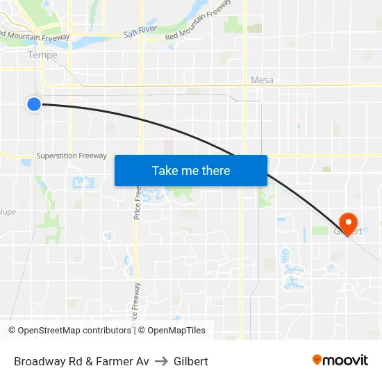 Broadway Rd & Farmer Av to Gilbert map