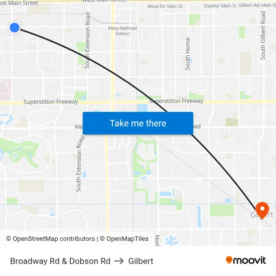 Broadway Rd & Dobson Rd to Gilbert map