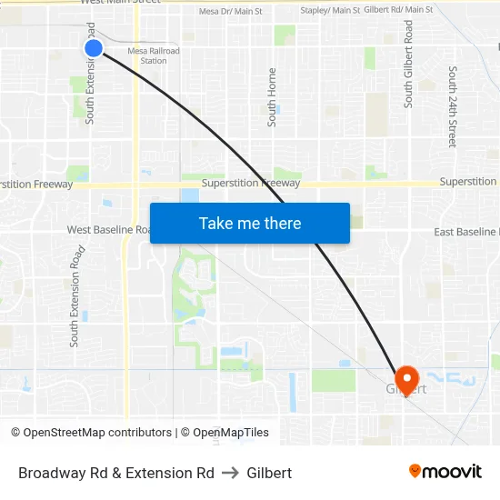 Broadway Rd & Extension Rd to Gilbert map