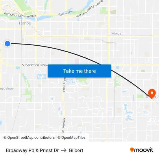 Broadway Rd & Priest Dr to Gilbert map