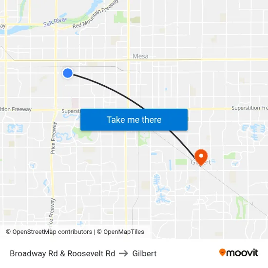 Broadway Rd & Roosevelt Rd to Gilbert map