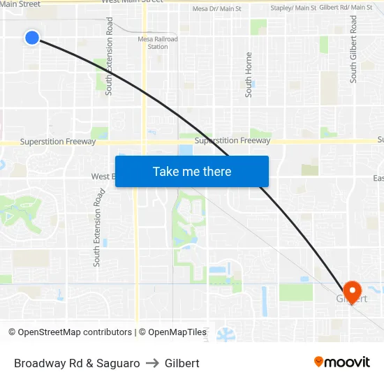 Broadway Rd & Saguaro to Gilbert map