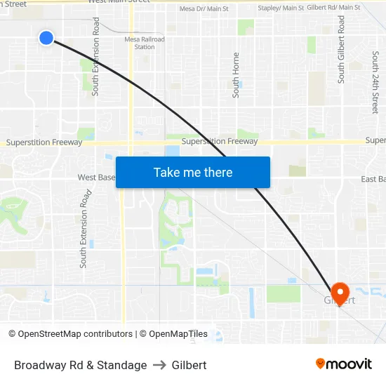 Broadway Rd & Standage to Gilbert map