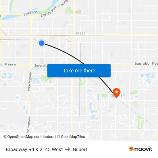 Broadway Rd & 2145 West to Gilbert map