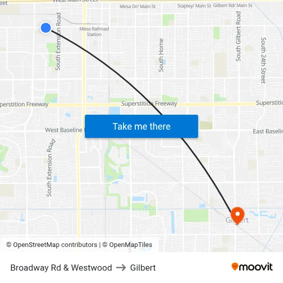 Broadway Rd & Westwood to Gilbert map