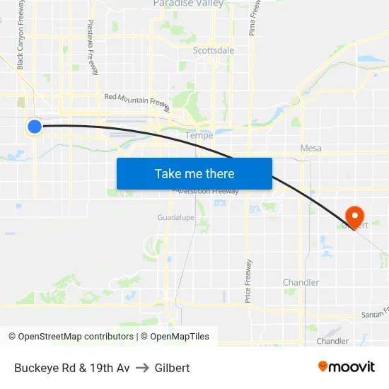Buckeye Rd & 19th Av to Gilbert map