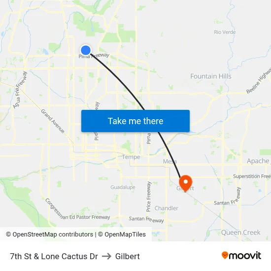 7th St & Lone Cactus Dr to Gilbert map
