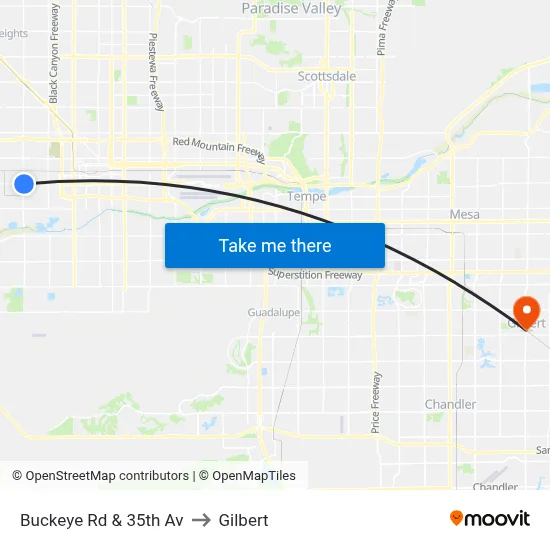 Buckeye Rd & 35th Av to Gilbert map