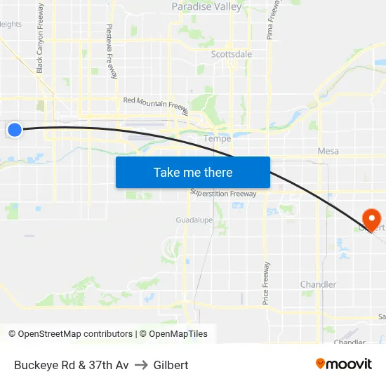 Buckeye Rd & 37th Av to Gilbert map