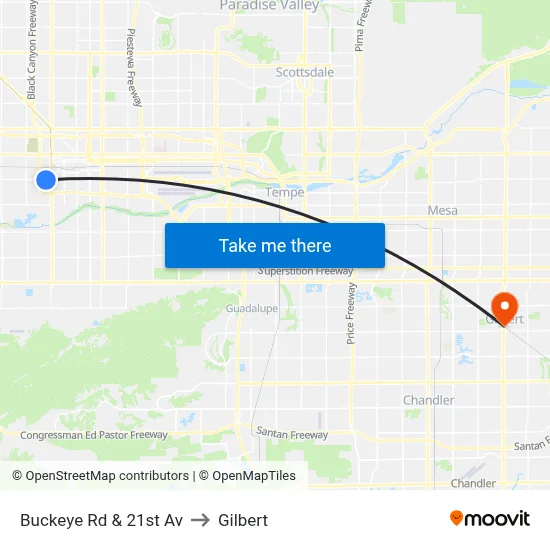 Buckeye Rd & 21st Av to Gilbert map