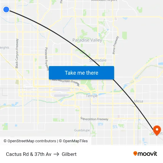 Cactus Rd & 37th Av to Gilbert map
