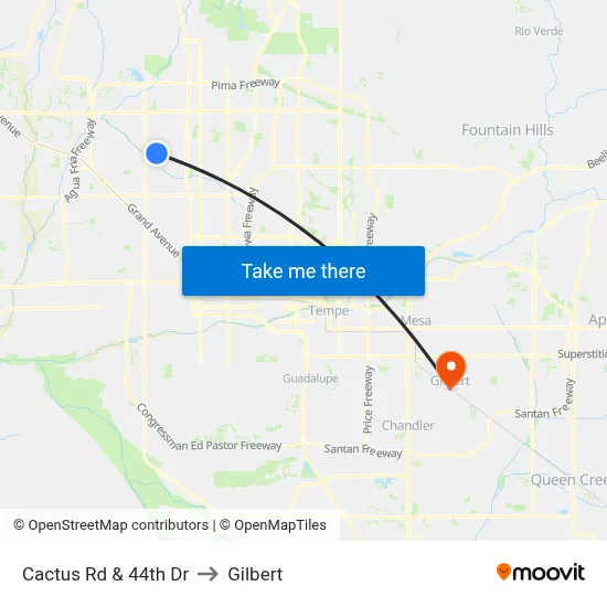 Cactus Rd & 44th Dr to Gilbert map