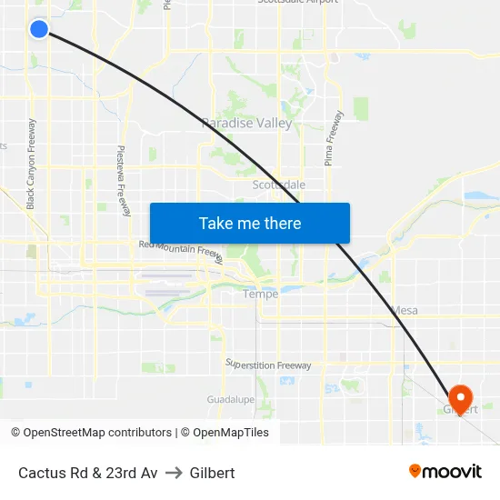 Cactus Rd & 23rd Av to Gilbert map