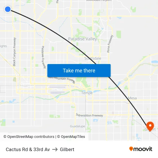 Cactus Rd & 33rd Av to Gilbert map