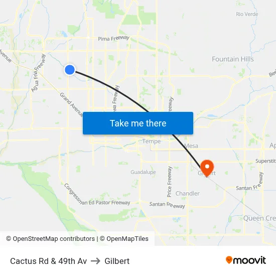 Cactus Rd & 49th Av to Gilbert map