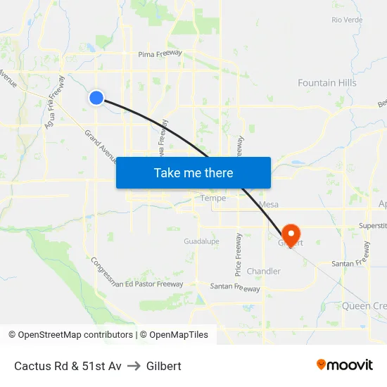 Cactus Rd & 51st Av to Gilbert map
