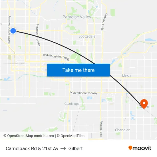 Camelback Rd & 21st Av to Gilbert map