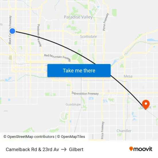 Camelback Rd & 23rd Av to Gilbert map