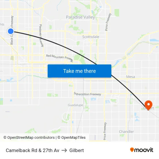 Camelback Rd & 27th Av to Gilbert map