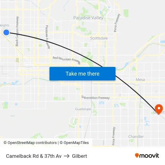 Camelback Rd & 37th Av to Gilbert map
