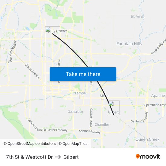 7th St & Westcott Dr to Gilbert map
