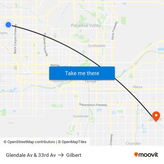 Glendale Av & 33rd Av to Gilbert map