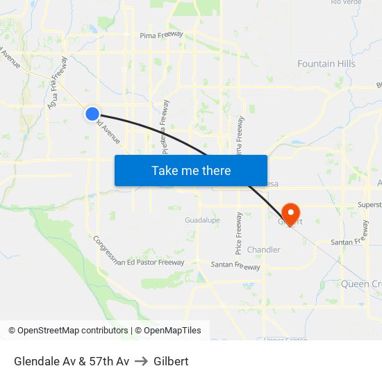 Glendale Av & 57th Av to Gilbert map