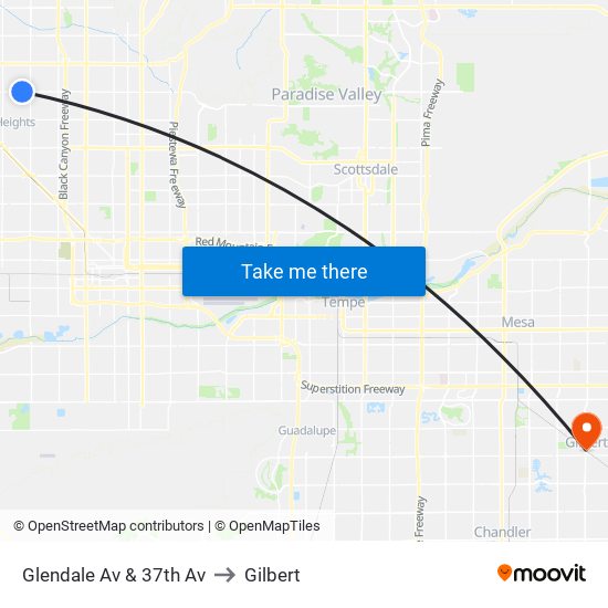 Glendale Av & 37th Av to Gilbert map