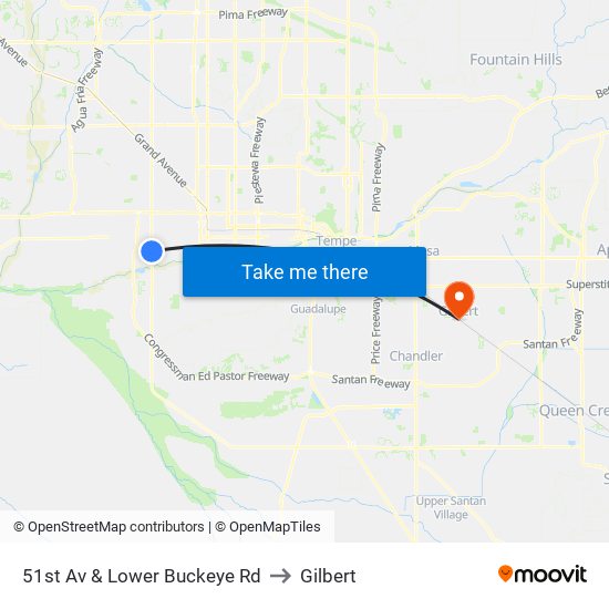 51st Av & Lower Buckeye Rd to Gilbert map