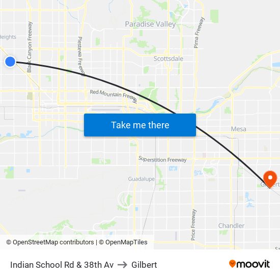 Indian School Rd & 38th Av to Gilbert map