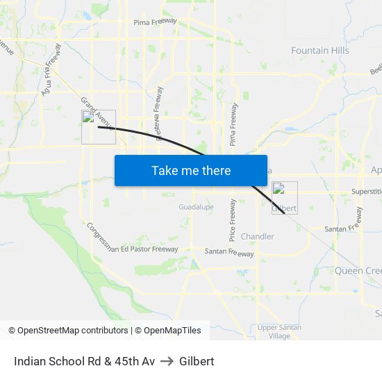 Indian School Rd & 45th Av to Gilbert map