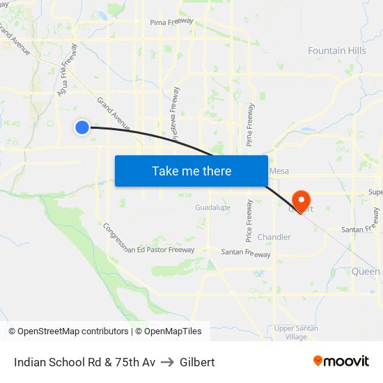 Indian School Rd & 75th Av to Gilbert map