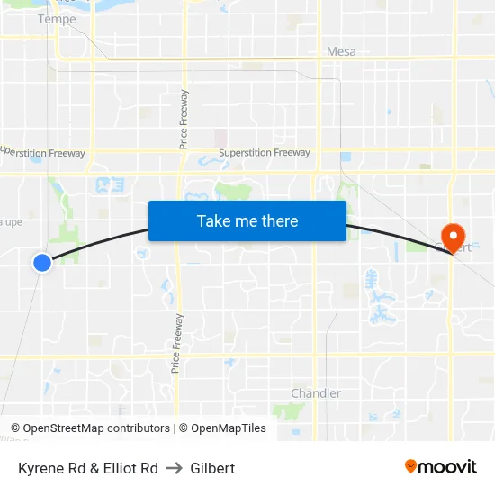 Kyrene Rd & Elliot Rd to Gilbert map