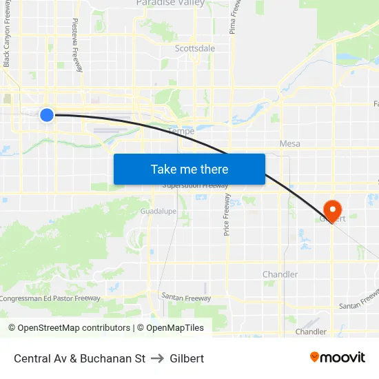 Central Av & Buchanan St to Gilbert map