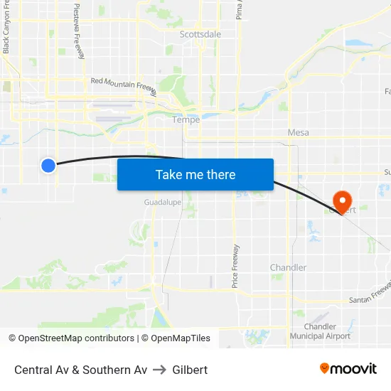 Central Av & Southern Av to Gilbert map