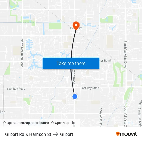 Gilbert Rd & Harrison St to Gilbert map