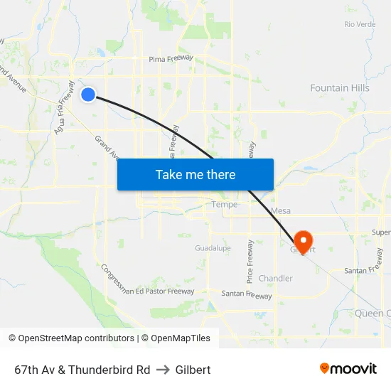 67th Av & Thunderbird Rd to Gilbert map
