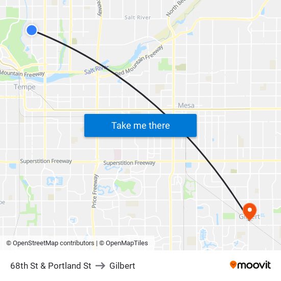 68th St & Portland St to Gilbert map