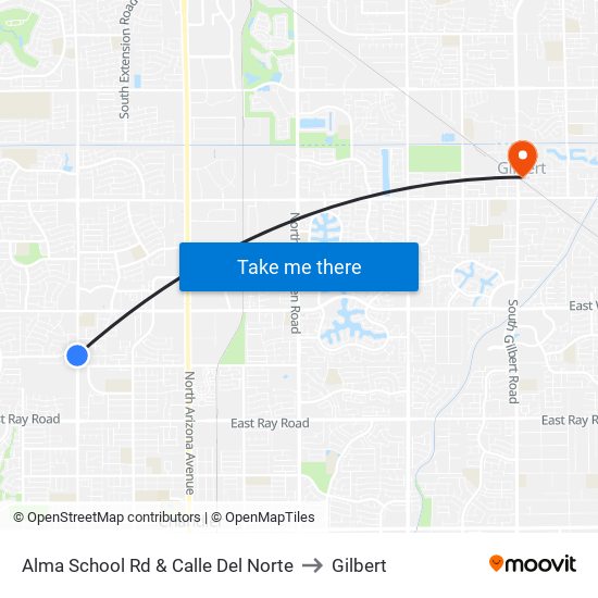 Alma School Rd & Calle Del Norte to Gilbert map