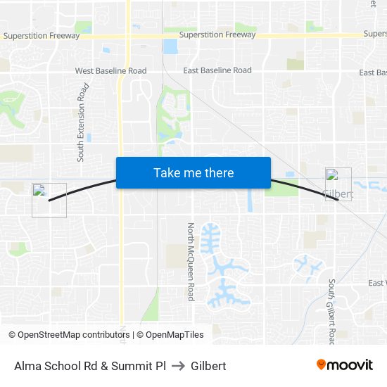 Alma School Rd & Summit Pl to Gilbert map