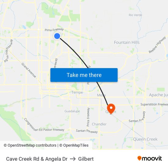 Cave Creek Rd & Angela Dr to Gilbert map