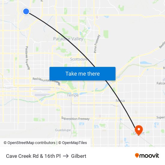 Cave Creek Rd & 16th Pl to Gilbert map