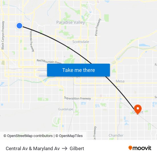 Central Av & Maryland Av to Gilbert map