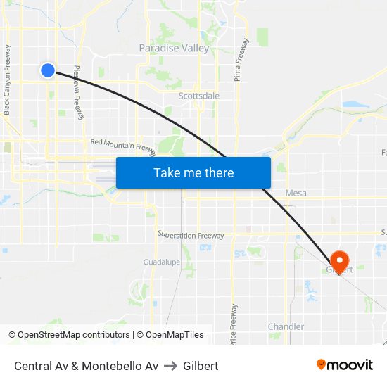 Central Av & Montebello Av to Gilbert map