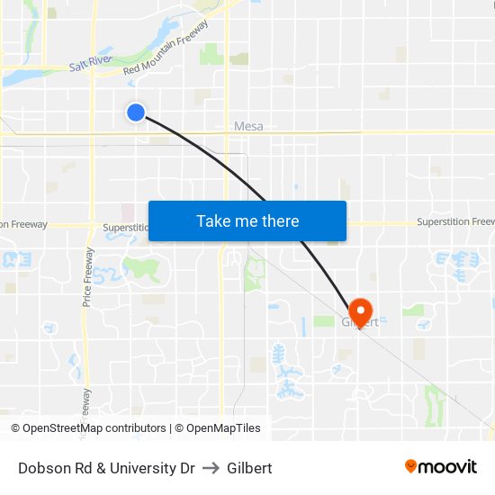 Dobson Rd & University Dr to Gilbert map