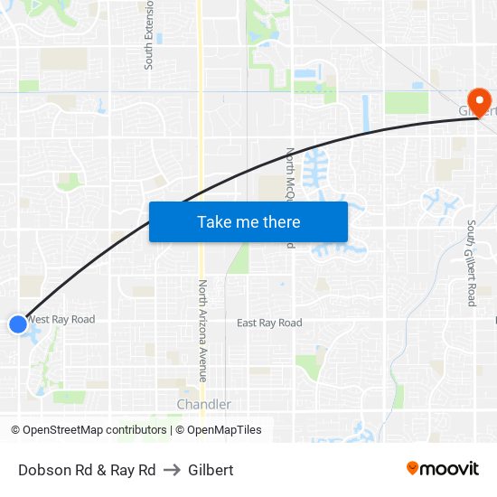 Dobson Rd & Ray Rd to Gilbert map